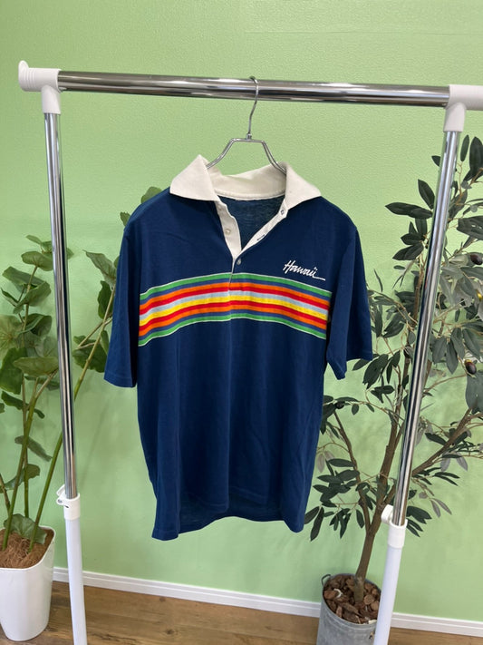 【vintage】70's Hawaii surf striped polo shirts (men's M相当）