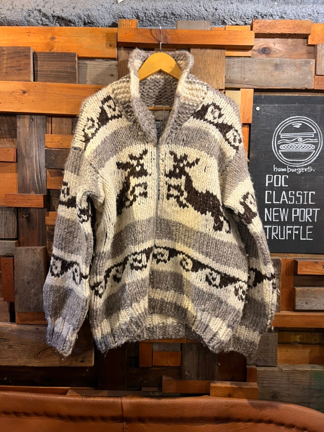 vintage】COWICHAN INDIAN KNIT 100%WOOL MADE IN CANADA ジップアップ