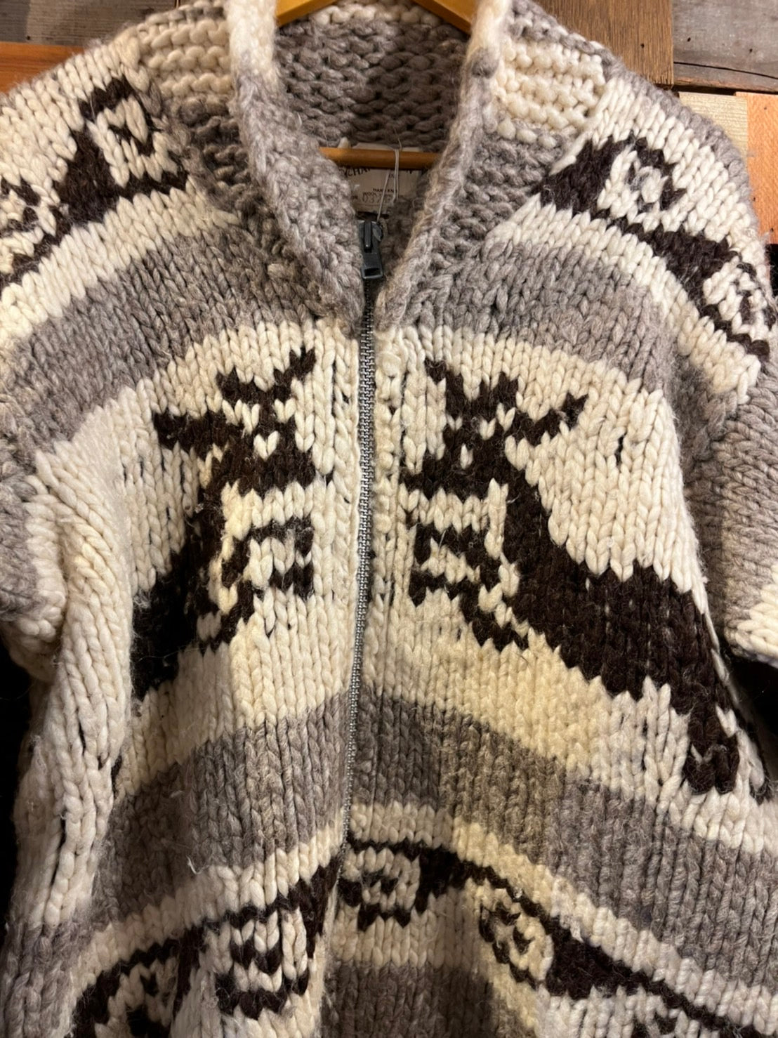 vintage】COWICHAN INDIAN KNIT 100%WOOL MADE IN CANADA ジップアップ 