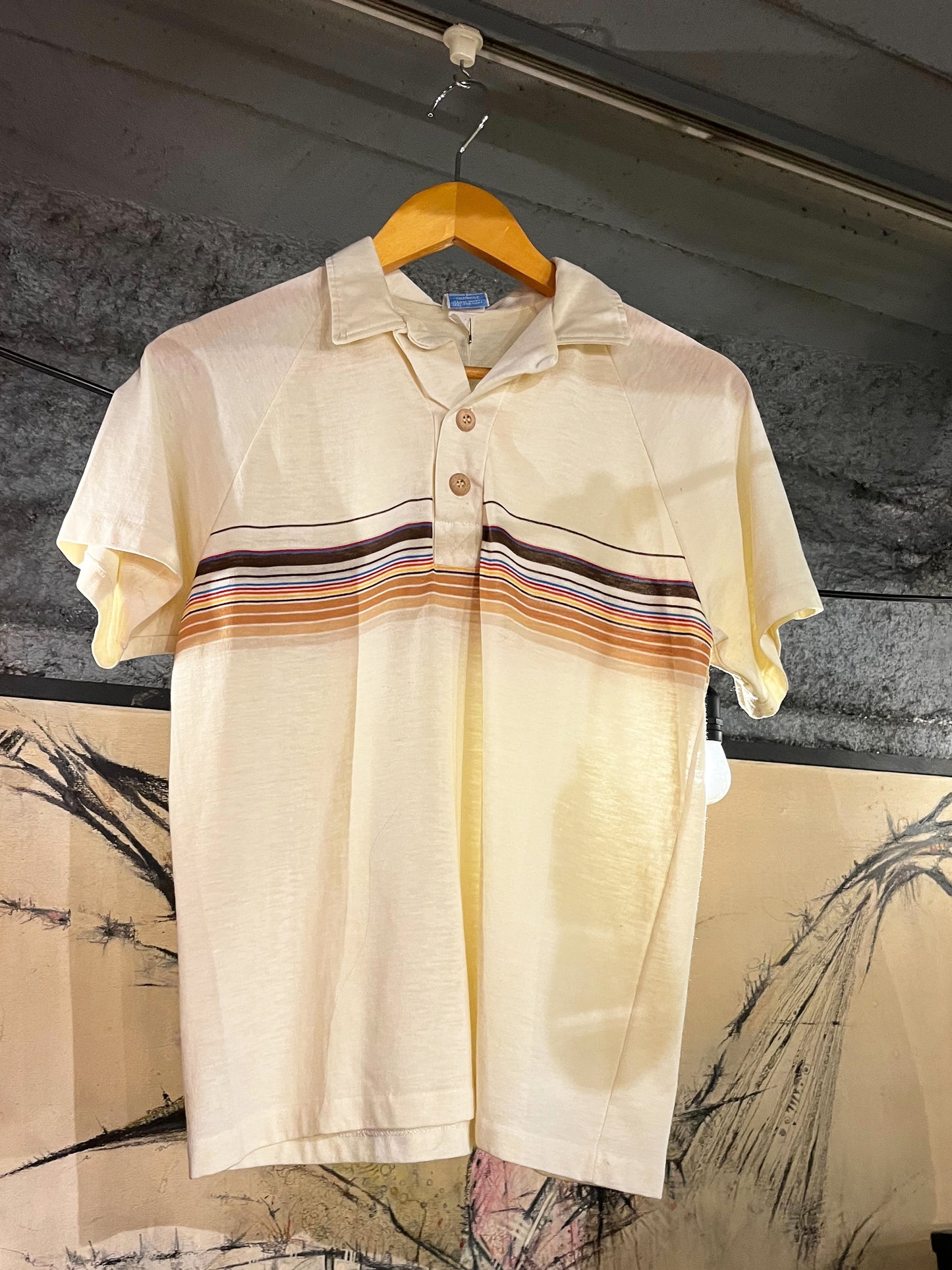 【ocean pacific】70's vintage ocean pacific striped polo shirt yellow(XLサイズ※men's M相当)