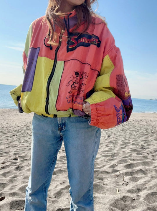 【vintage】Euro vintage surf skate crazy pattern cotton jacket (Lサイズ）