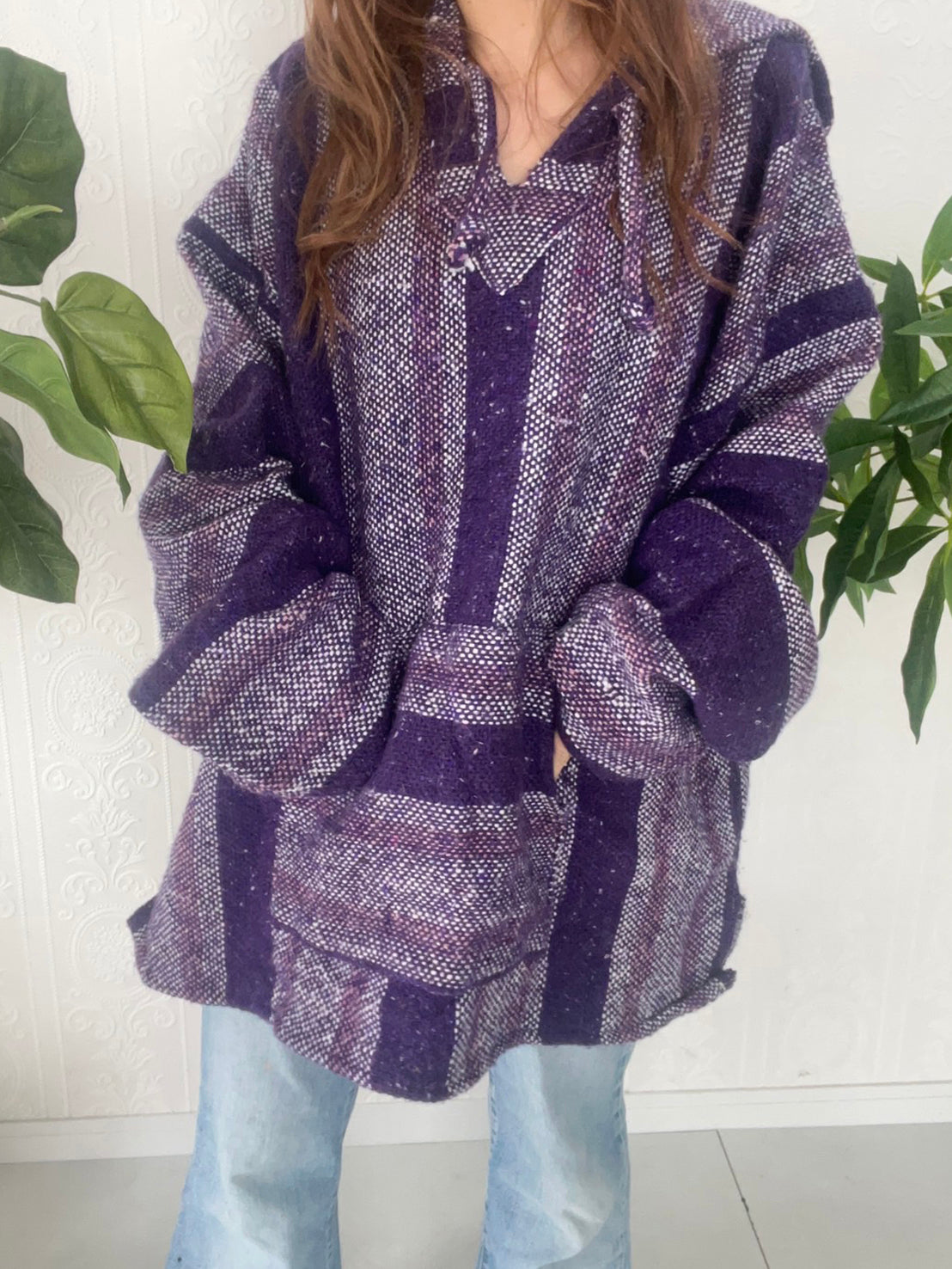 purple stripe mexican parka Baja Hoodie  メキシカン パーカー バハフーディー パープル ストライプ (XLサイズ)