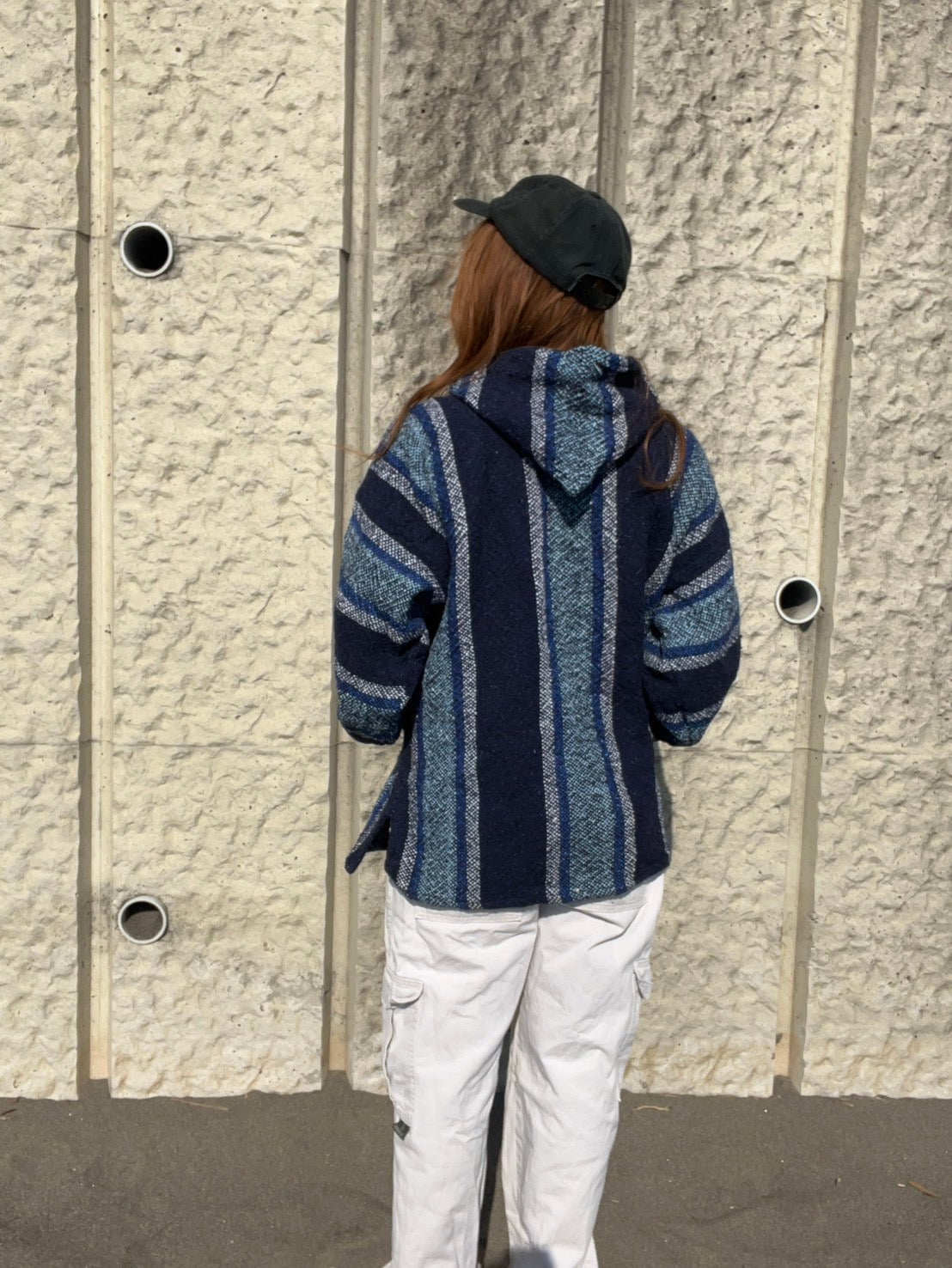 Blue maline Vintage mexican parka Baja Hoodie  メキシカン パーカー バハフーディー ベージュ ストライプ (XLサイズ相当)