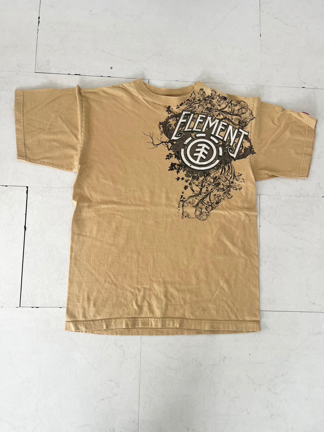 【USED】00's ELEMENT Skate Beige T-shIrt (men's M)