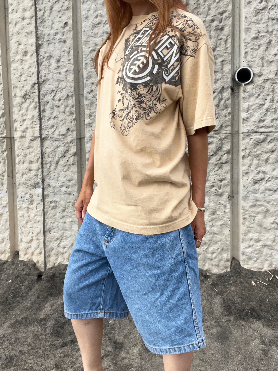 【USED】00's ELEMENT Skate Beige T-shIrt (men's M)