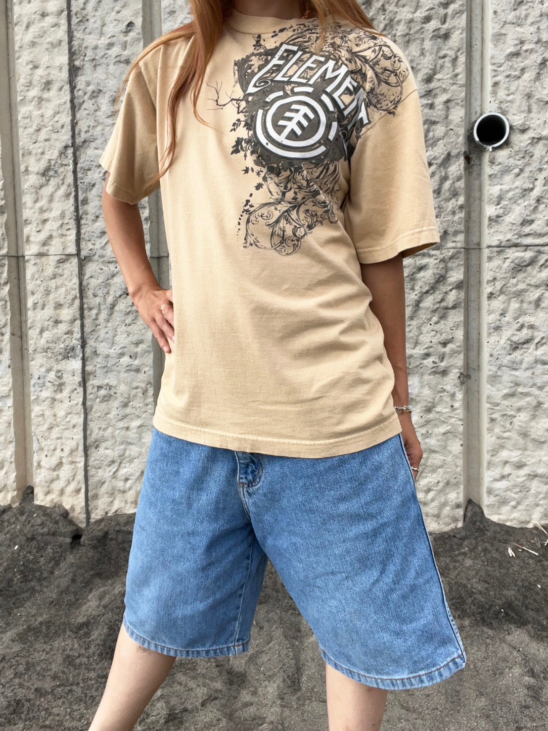 【USED】00's ELEMENT Skate Beige T-shIrt (men's M)