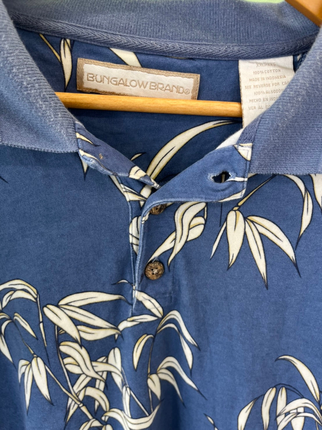 【BIMGALOW BRAND】vintage polo shirt  くすみ リーフ柄 アロハ ポロシャツ(men's XXL)