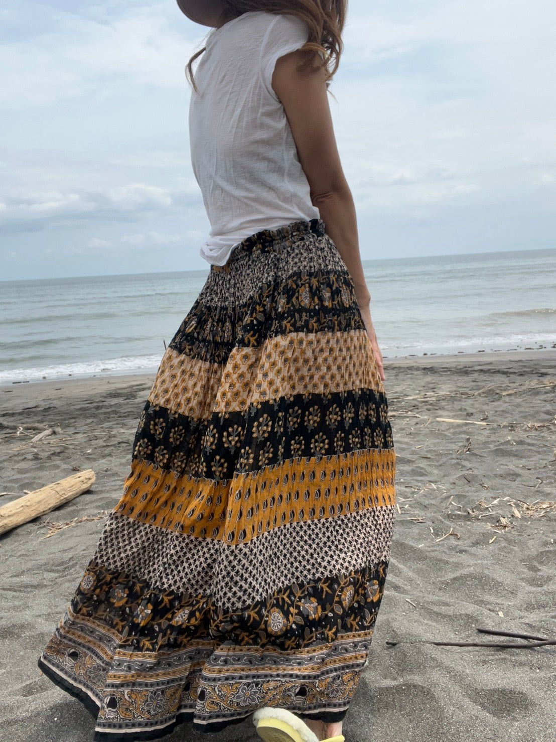 vintage indian cotton skirt Ethnic Pattern yellow