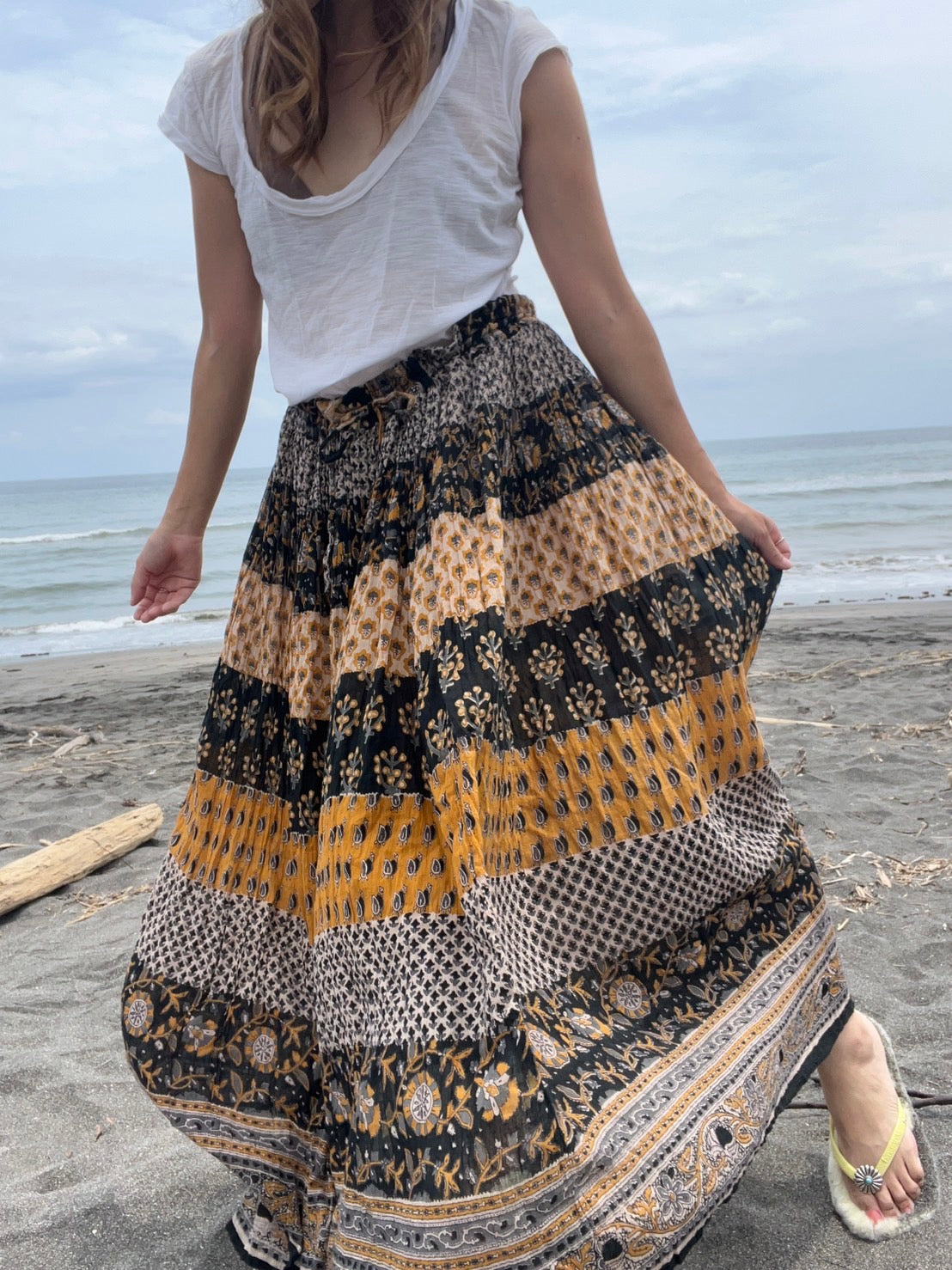 vintage indian cotton skirt Ethnic Pattern yellow