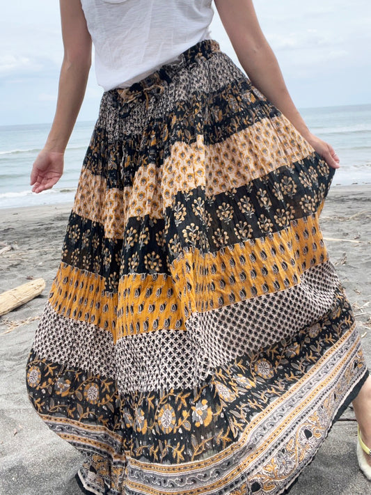 vintage indian cotton skirt Ethnic Pattern yellow