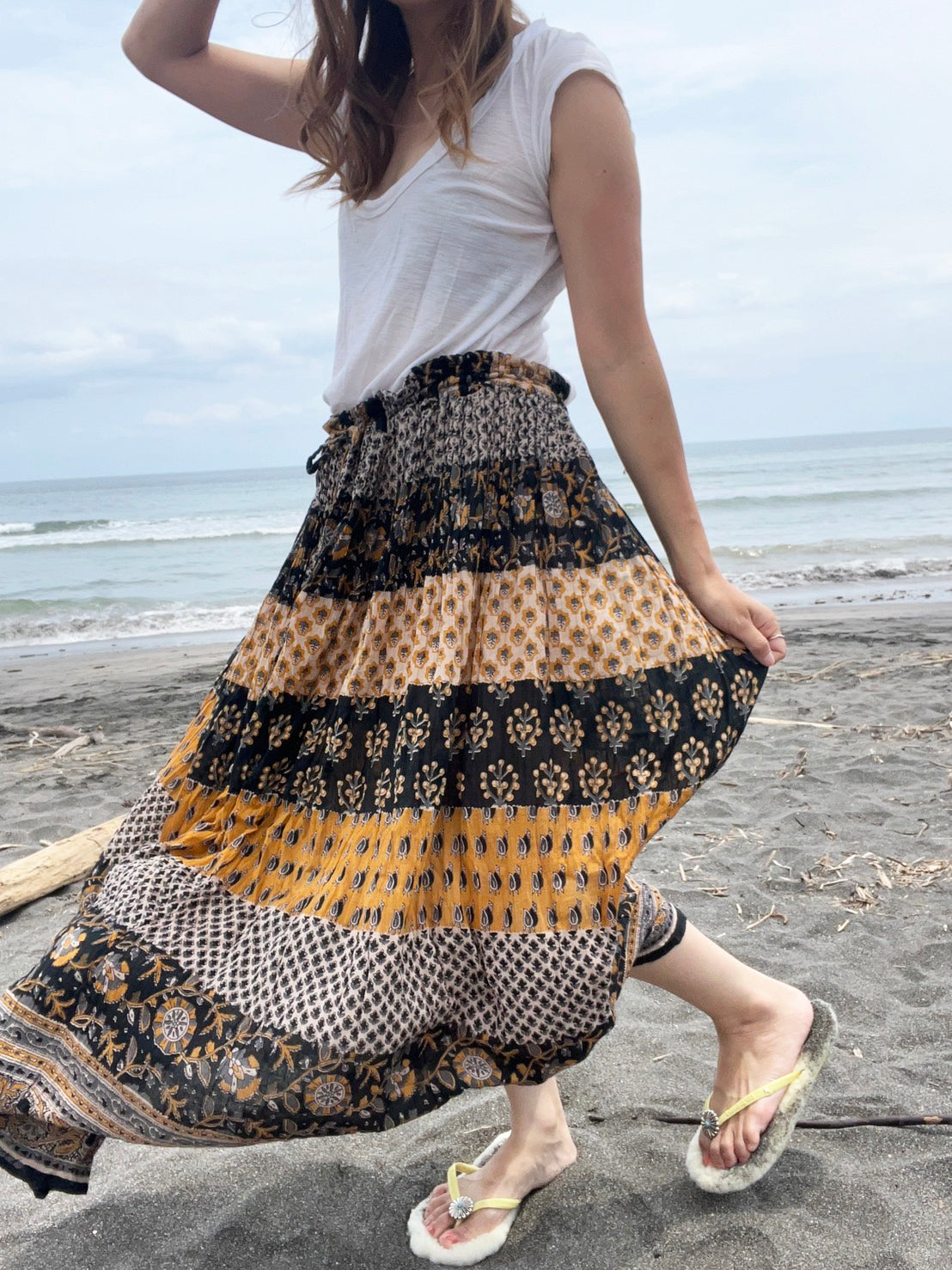 vintage indian cotton skirt Ethnic Pattern yellow