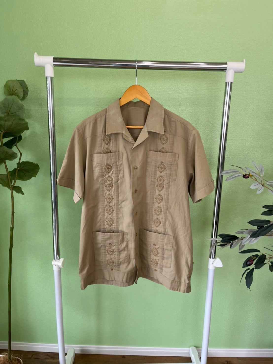 【vintage】 cuba shirt キューバシャツ 開襟 刺繍 シャツ（men's L相当)