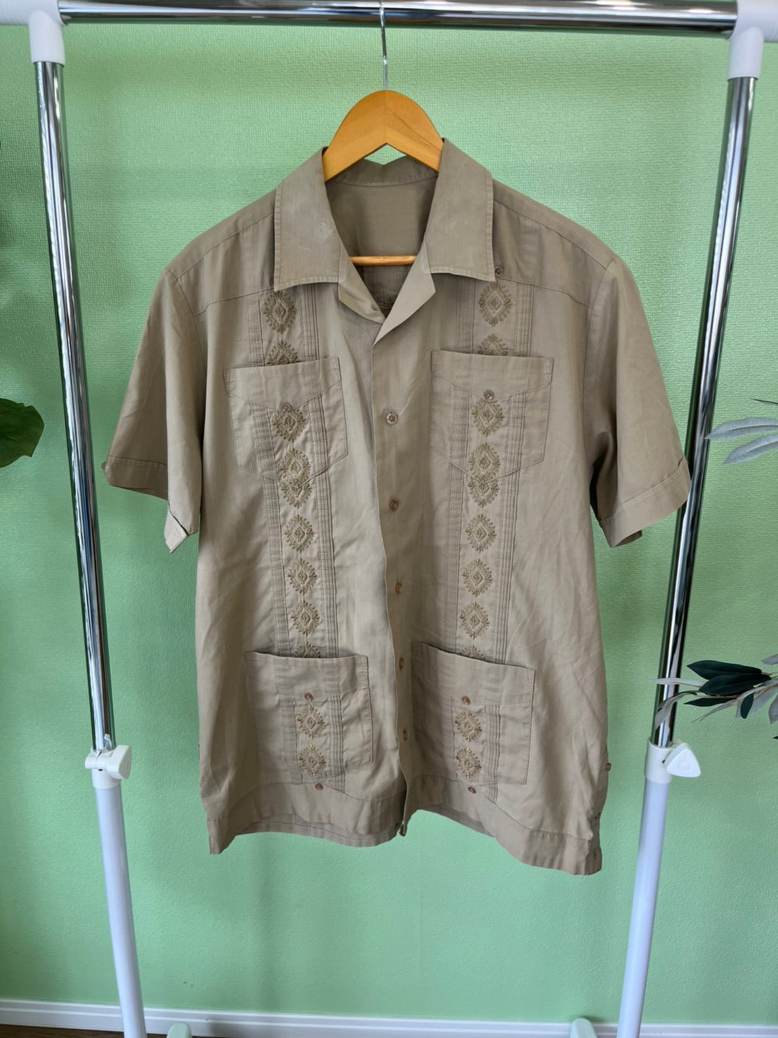 【vintage】 cuba shirt キューバシャツ 開襟 刺繍 シャツ（men's L相当)