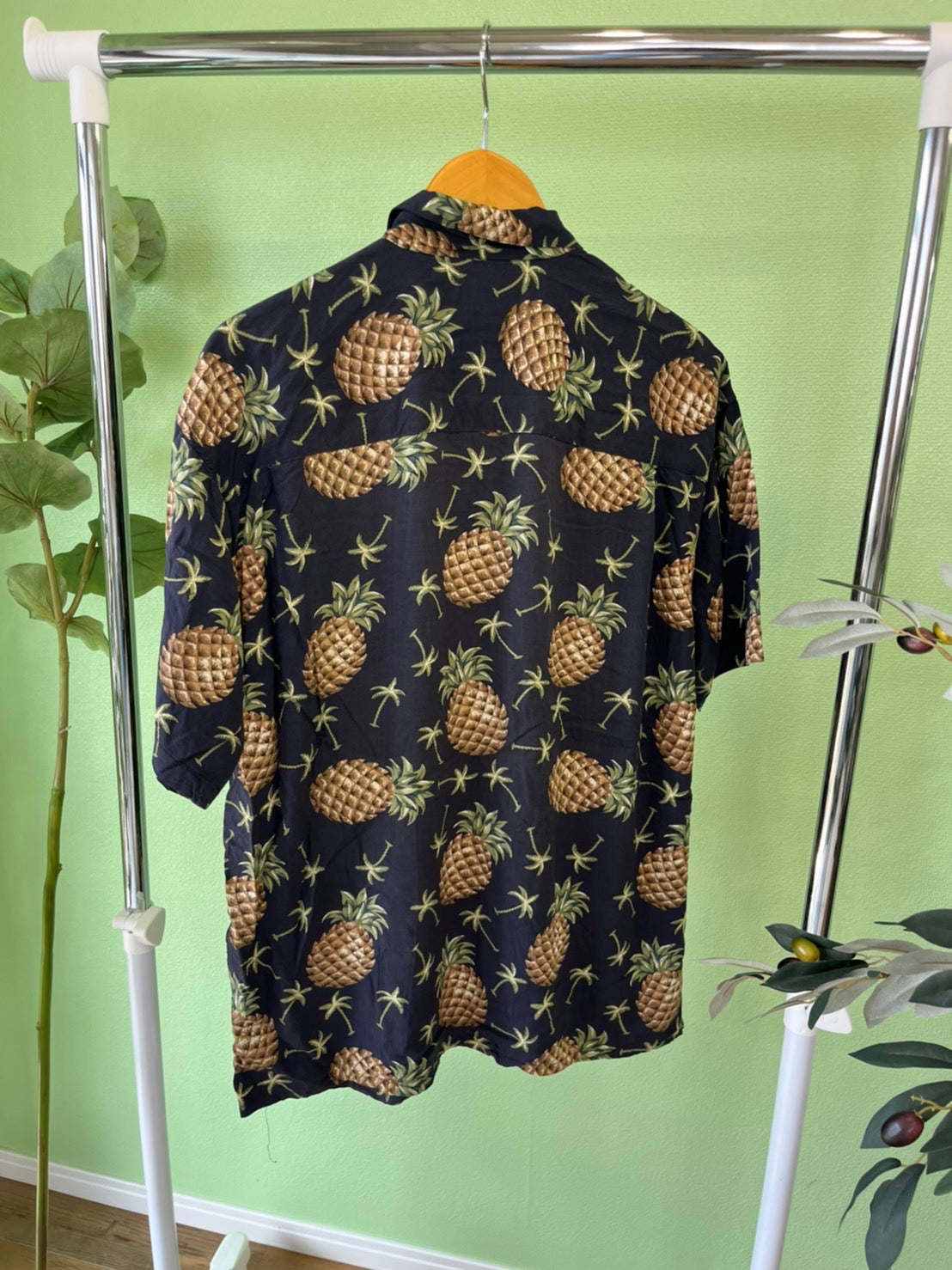 【SPLATT】 All Over Pattan rayon Aloha Shirt  オールオーバーパターン パイナップル柄 開襟 レーヨン アロハシャツ （men's M)