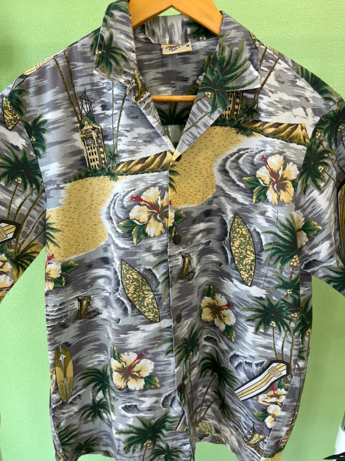 【Royal Creattions】 90's All Over Pattan Aloha Shirt ロイヤルクリエーションズ オールオーバーパターン リゾート柄 開襟  アロハシャツ （men's M)