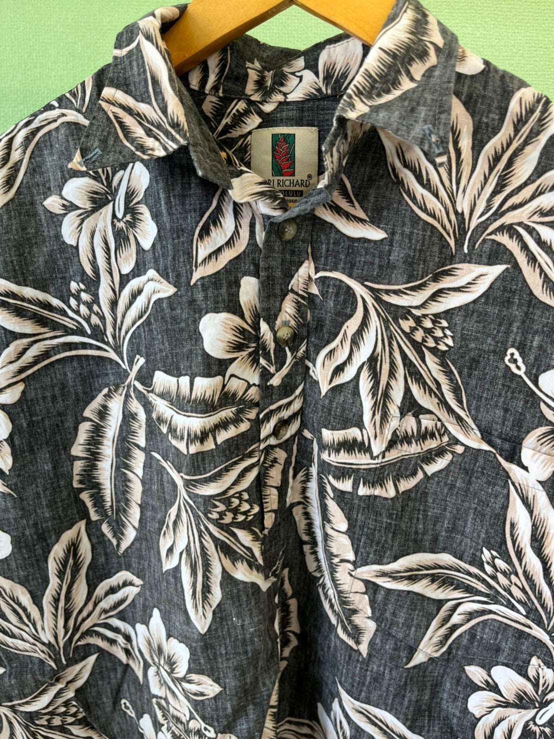 【Tori Richard】All Over Pattan Cotton Aloha Shirt made in Hawaiiトリ リチャード オールオーバーパターン ハイビスカス柄 コットン アロハシャツ （men's M)