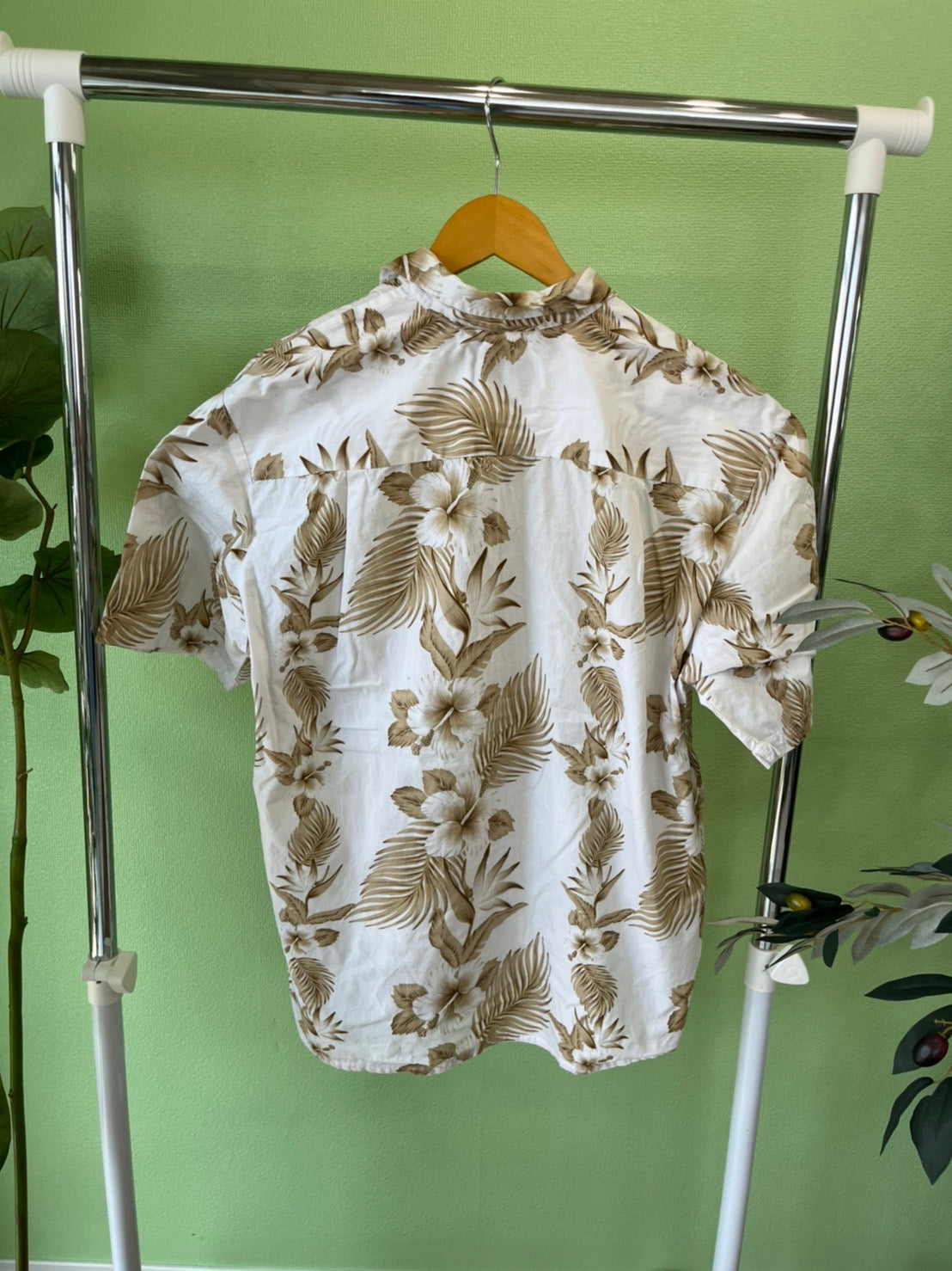 【Paradise】All Over Pattan Cotton Aloha Shirt Designed in hawaii 総柄 リーフ柄 アロハシャツ (men's L)