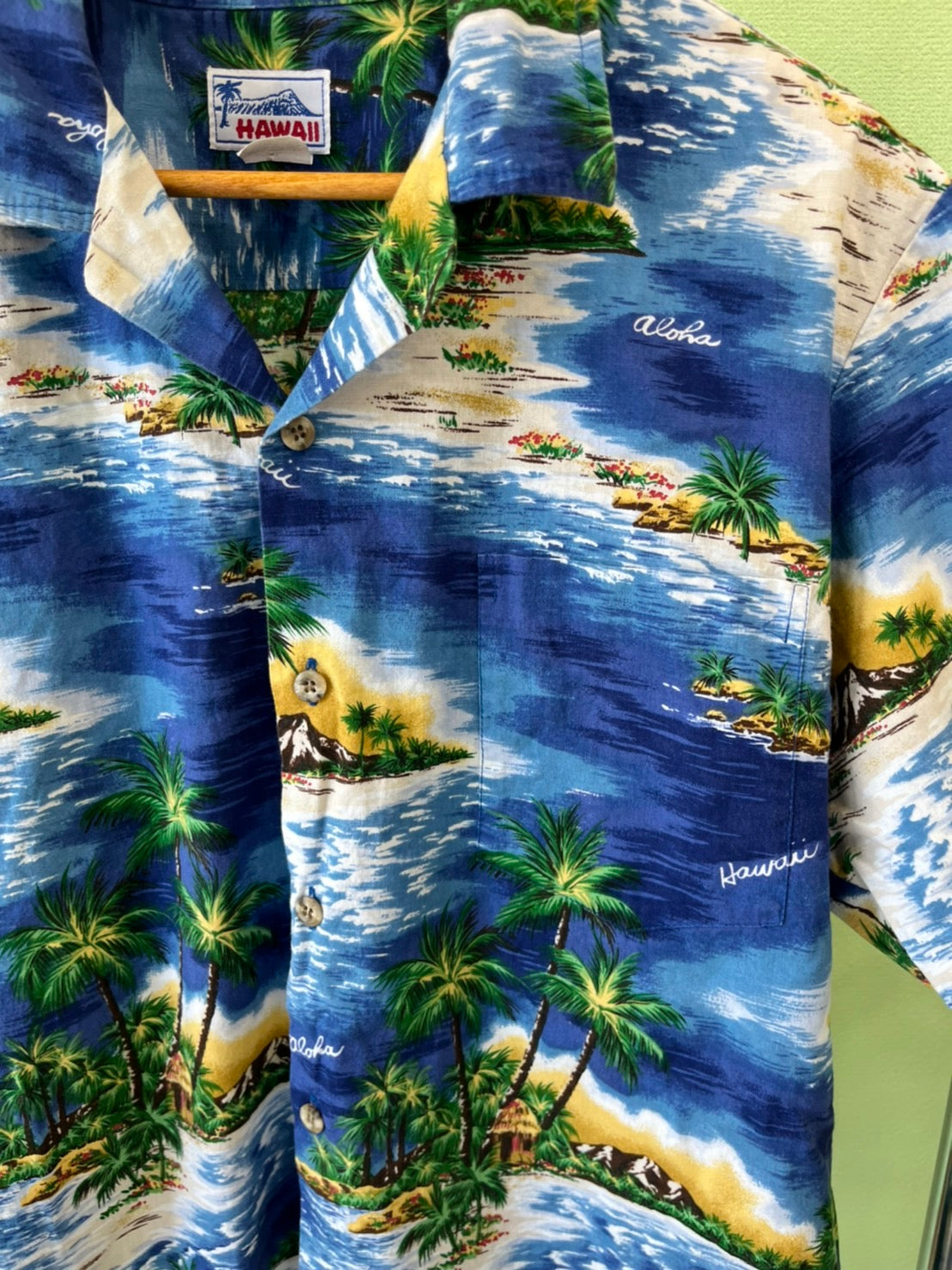【Hawaii】90's vintage All Over Pattan  Aloha Shirt ハワイ オールオーバーパターン リゾート柄 開襟 アロハシャツ （men's XL)