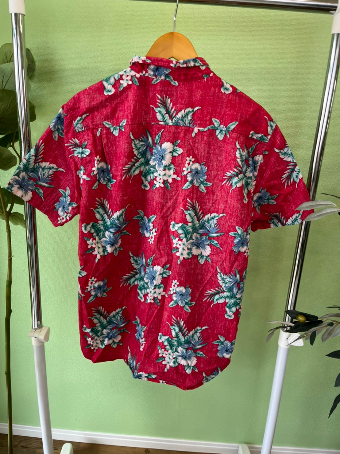【CARBON】 All Over Pattan cottton Aloha Shirt カーボン オールオーバーパターン ハイビスカス柄 ボタンダウン コットン アロハシャツ（men's XL)