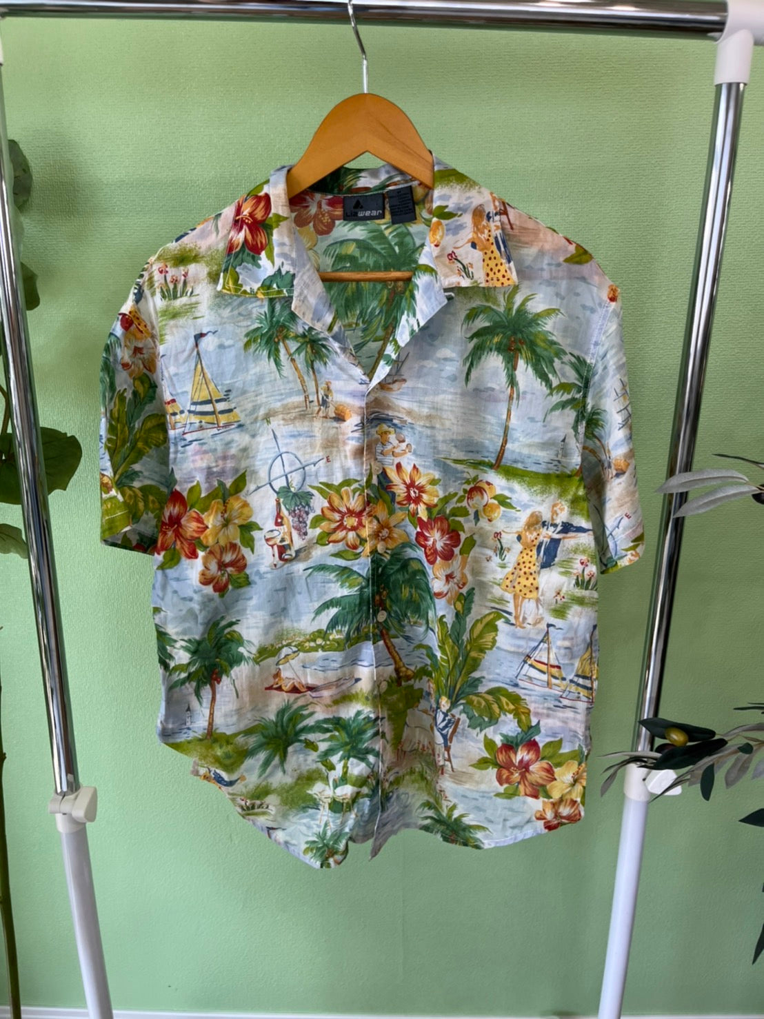 【Lizwear】 All Over Pattan cotton Aloha Shirt  リズウェア オールオーバーパターン リゾート柄 開襟 シルク アロハシャツ （men's M)