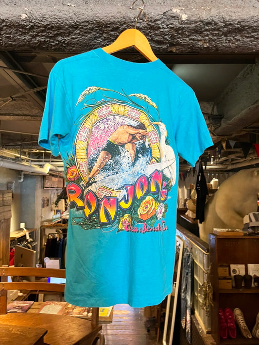【RONJON SURF CLUB】90's vintage surfing blue  T-shirt Made in USA（men's M)
