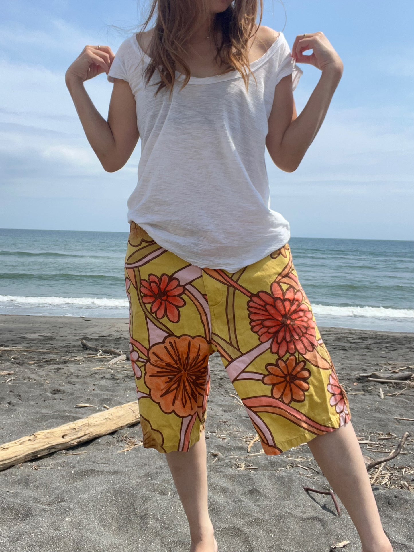 【JAMS WORLD】surf line USED  short pants Made in Hawaii  ジャムス メンズ 水着 ロングハーフパンツ ボードショーツ (Mサイズ）