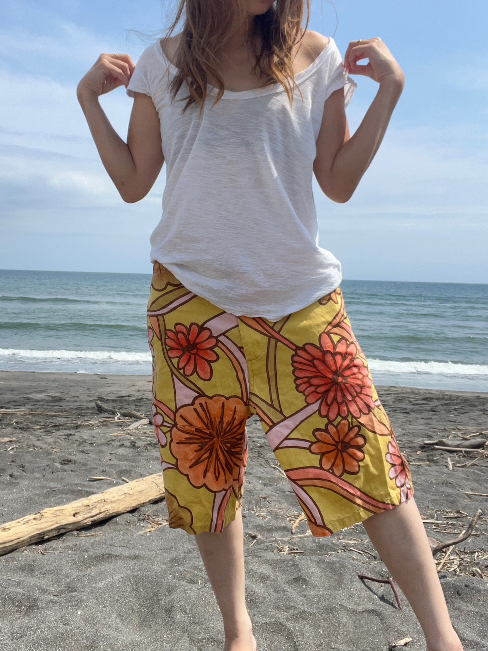 【JAMS WORLD】surf line USED short pants Made in Hawaii ジャムス メンズ 水着 ロングハーフパンツ  ボードショーツ (Mサイズ）