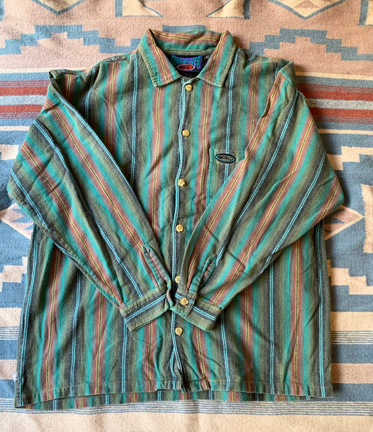 【vintage】90s QUIK SILVER オールド クイックシルバー　ストライプシャツ (men's L)