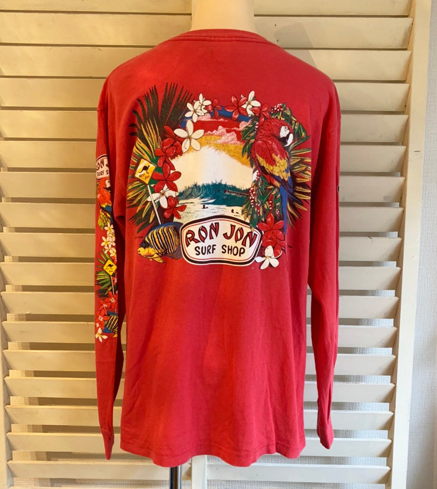 【RONJON SURF SHOP】90's ロンジョン 長袖 Tシャツ USA製 レッド (men's M)