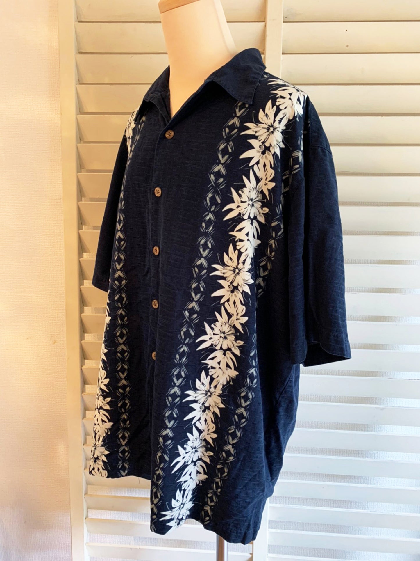 【vintage】caribbean カリビアン アロハシャツ ボーダーパターン シルク×コットン (men's L)