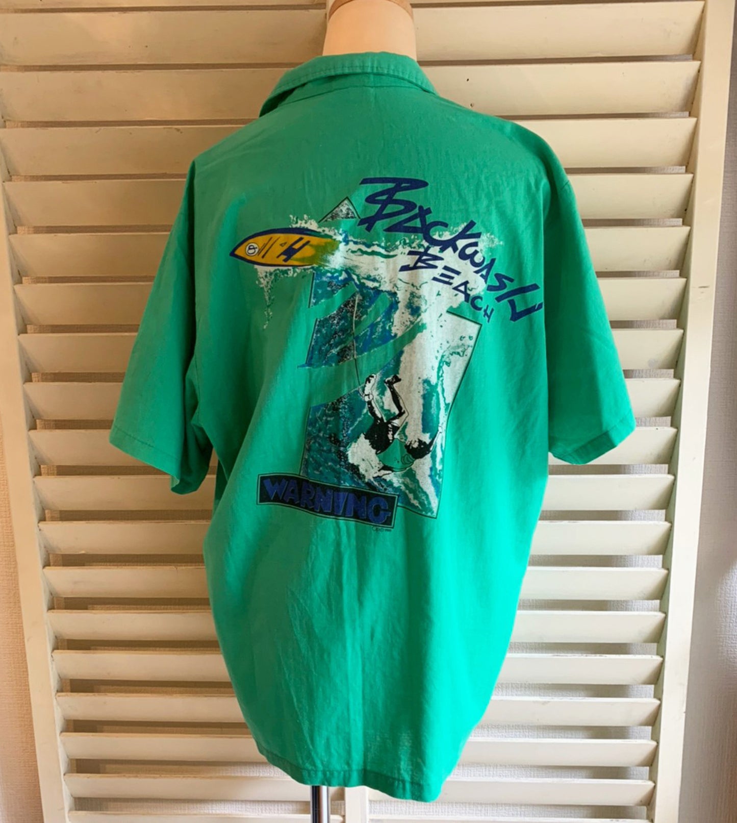 【Ocean Pacific】80's オーシャンパシフィック　サーフィン 半袖シャツ オールドサーフ グリーン (men's M相当）