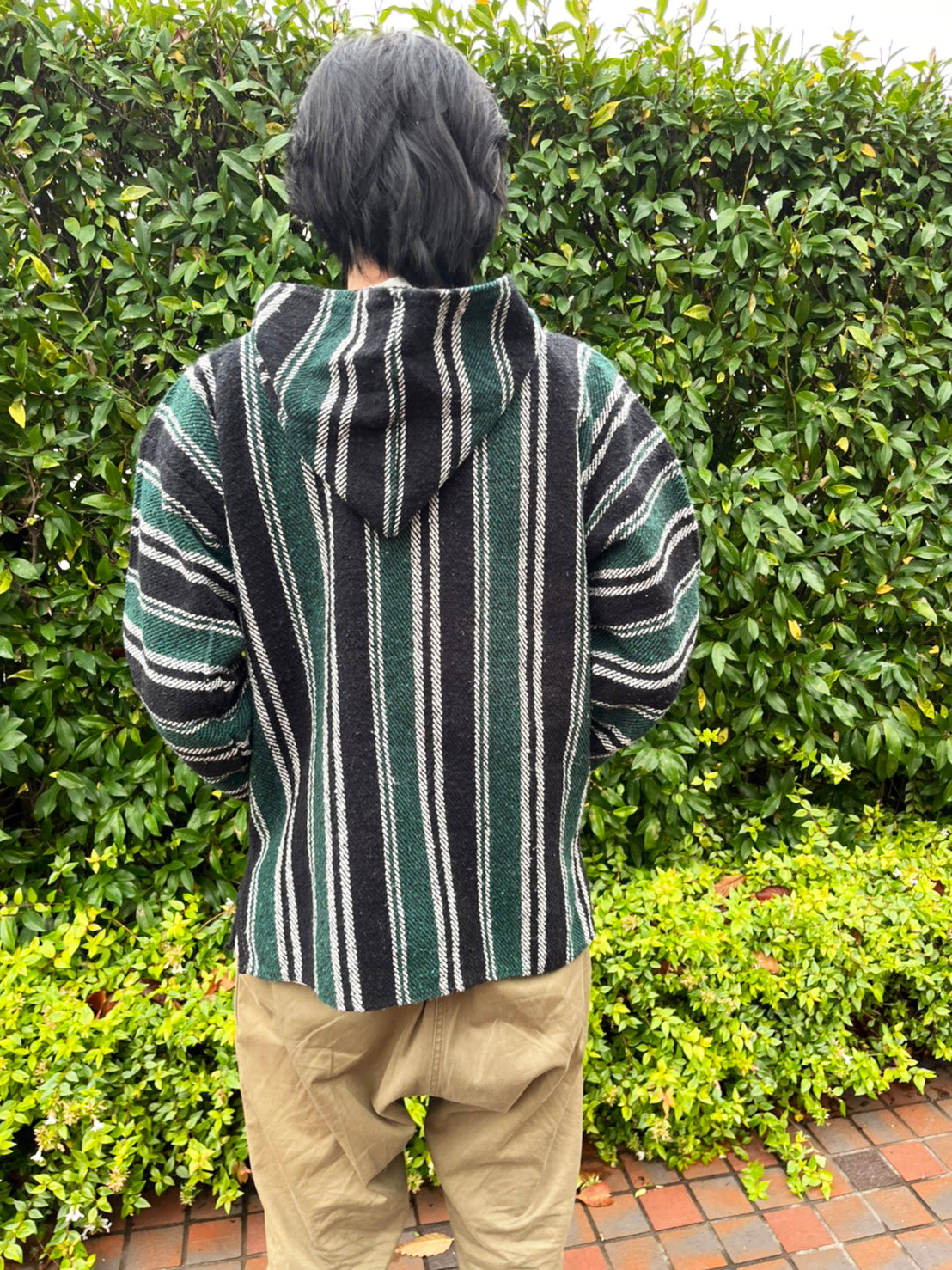 【USED】PEYOTE グリーン×ホワイト×ブラック メキシカン パーカー バハフーディー (men's XL)