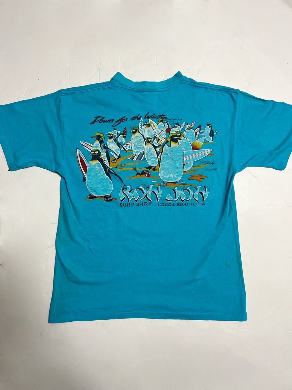 【RON JON】80's vintage RonJon Surf Shop  penguin Pocket Tee (men's L)
