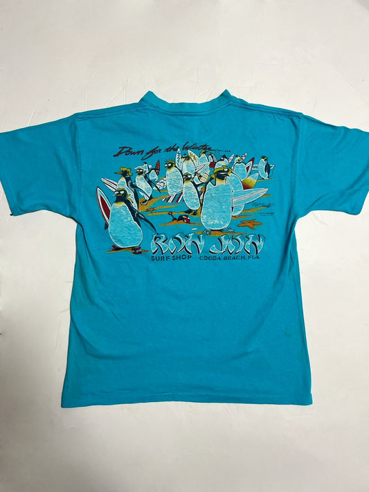【RON JON】80's vintage RonJon Surf Shop  penguin Pocket Tee (men's L)
