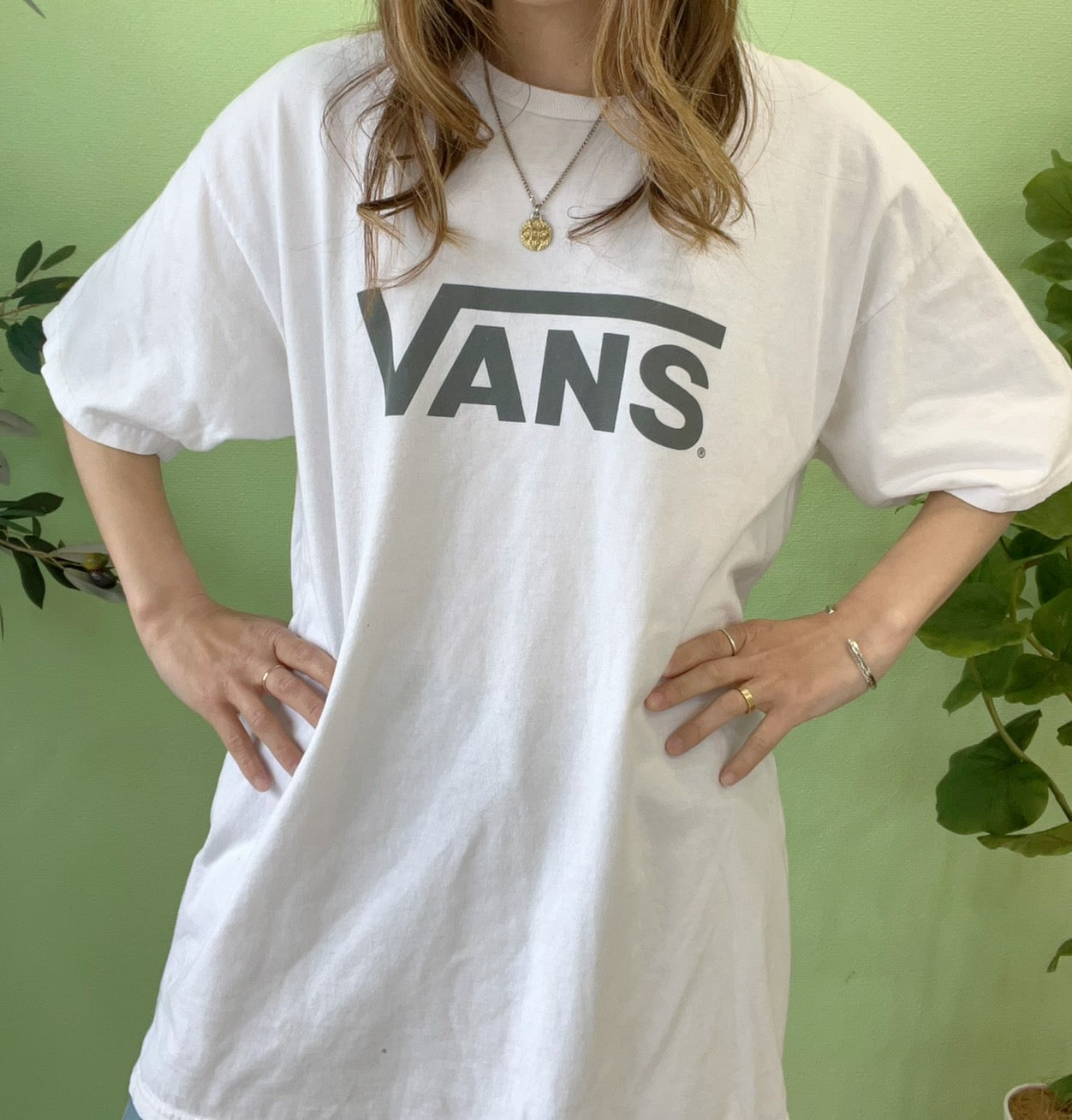 USED】VANS logo T-shirt white バンズ サーフスケート 半袖 ロゴ T
