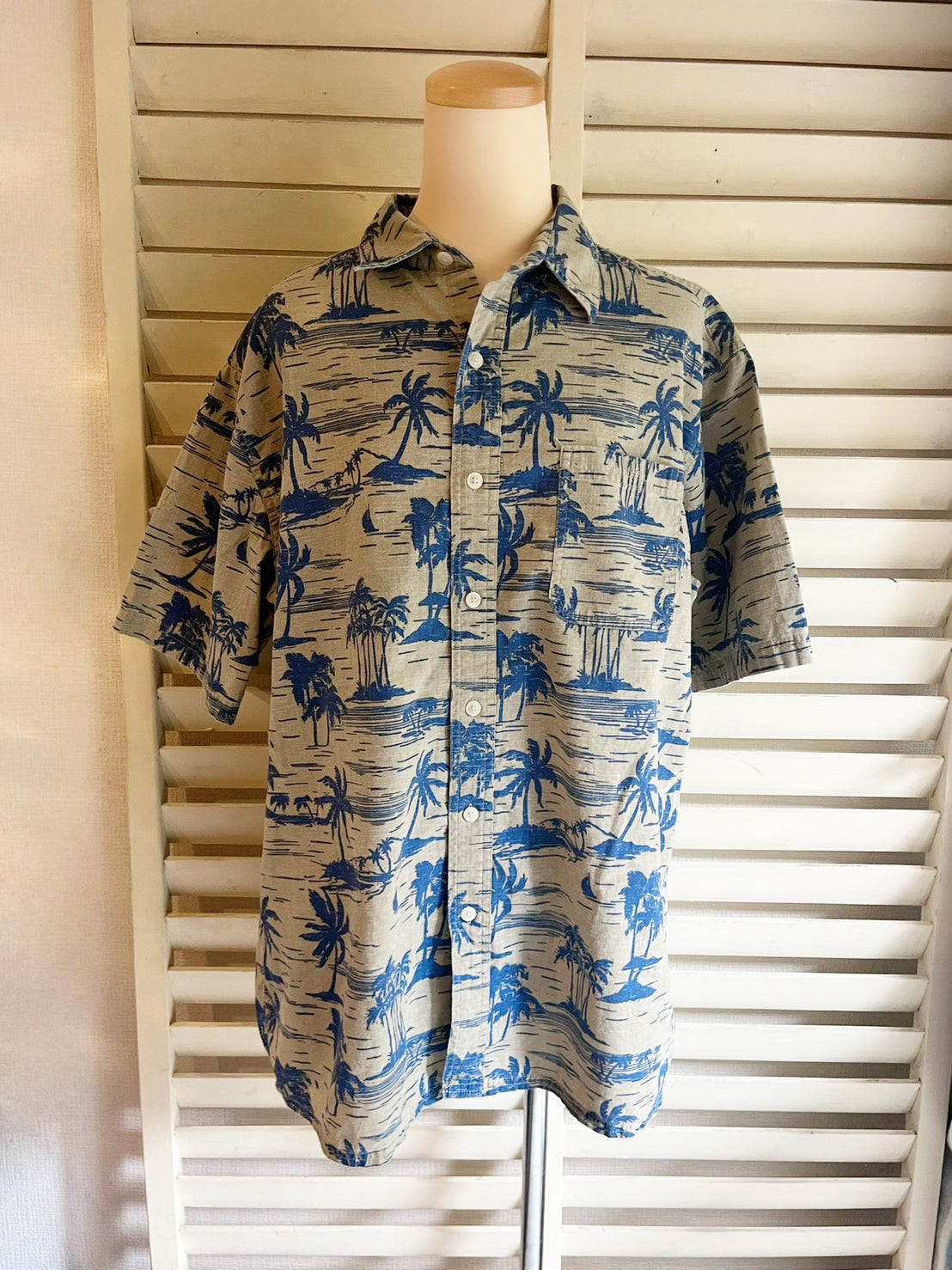 【Croft&Barrow】 All Over Pattan Aloha Shirt クラフトアンドバロー オールオーバーパターン リゾート柄 開襟 アロハシャツ （men's L)