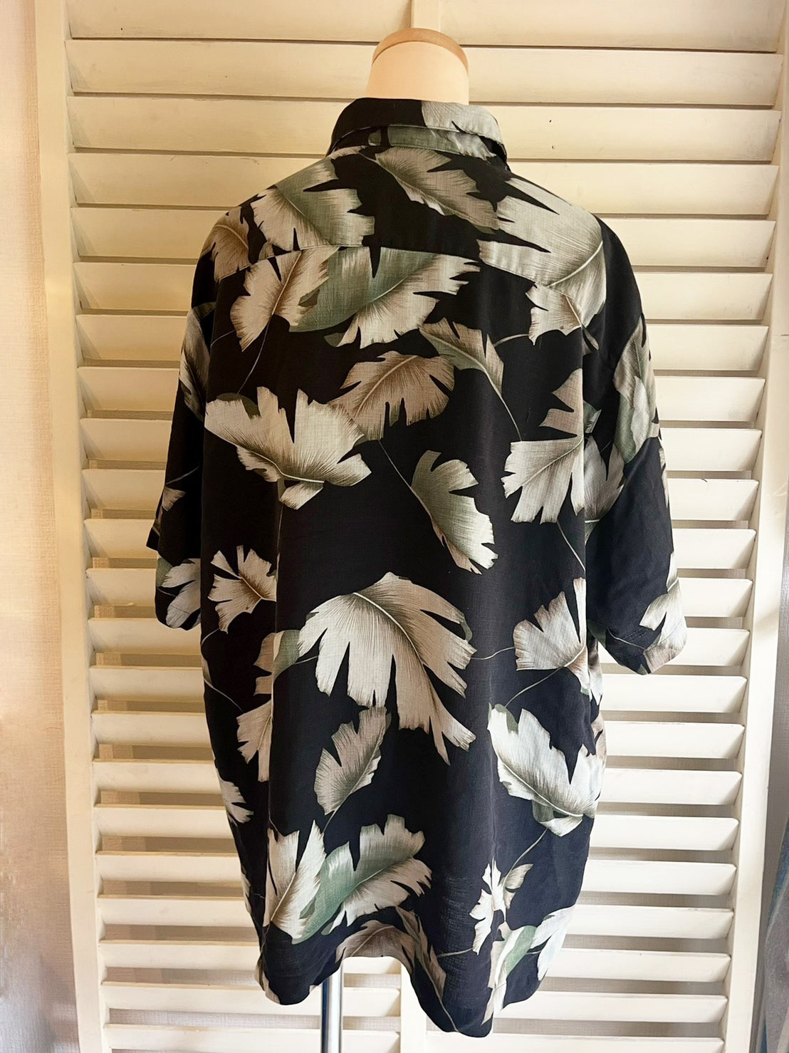 【 Caribbean 】All Over Pattan 90's Silk Aloha Shirt カリビアン オールオーバーパターン リーフ柄 開襟 シルク アロハシャツ （men's XL)
