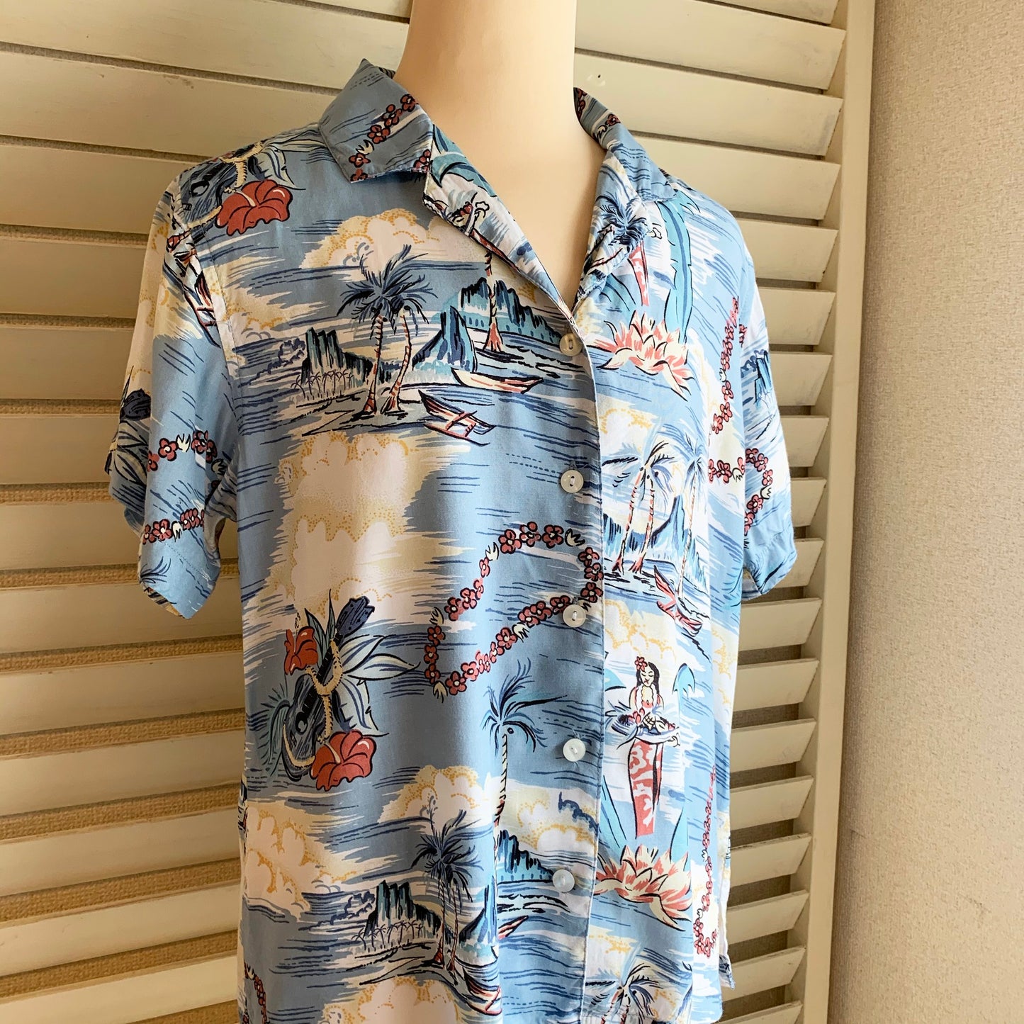【Ocean Pacific】ハワイアンプリント　アロハシャツ　(レディース　S)