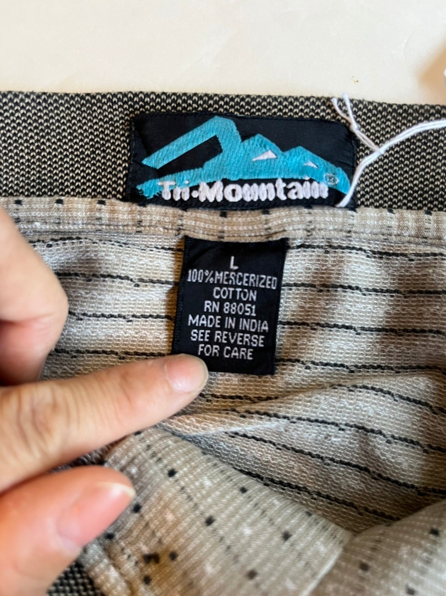 【Tn-Mountain】古着 総柄 ポロシャツ  オーバーサイズ ベージュ（men's L)