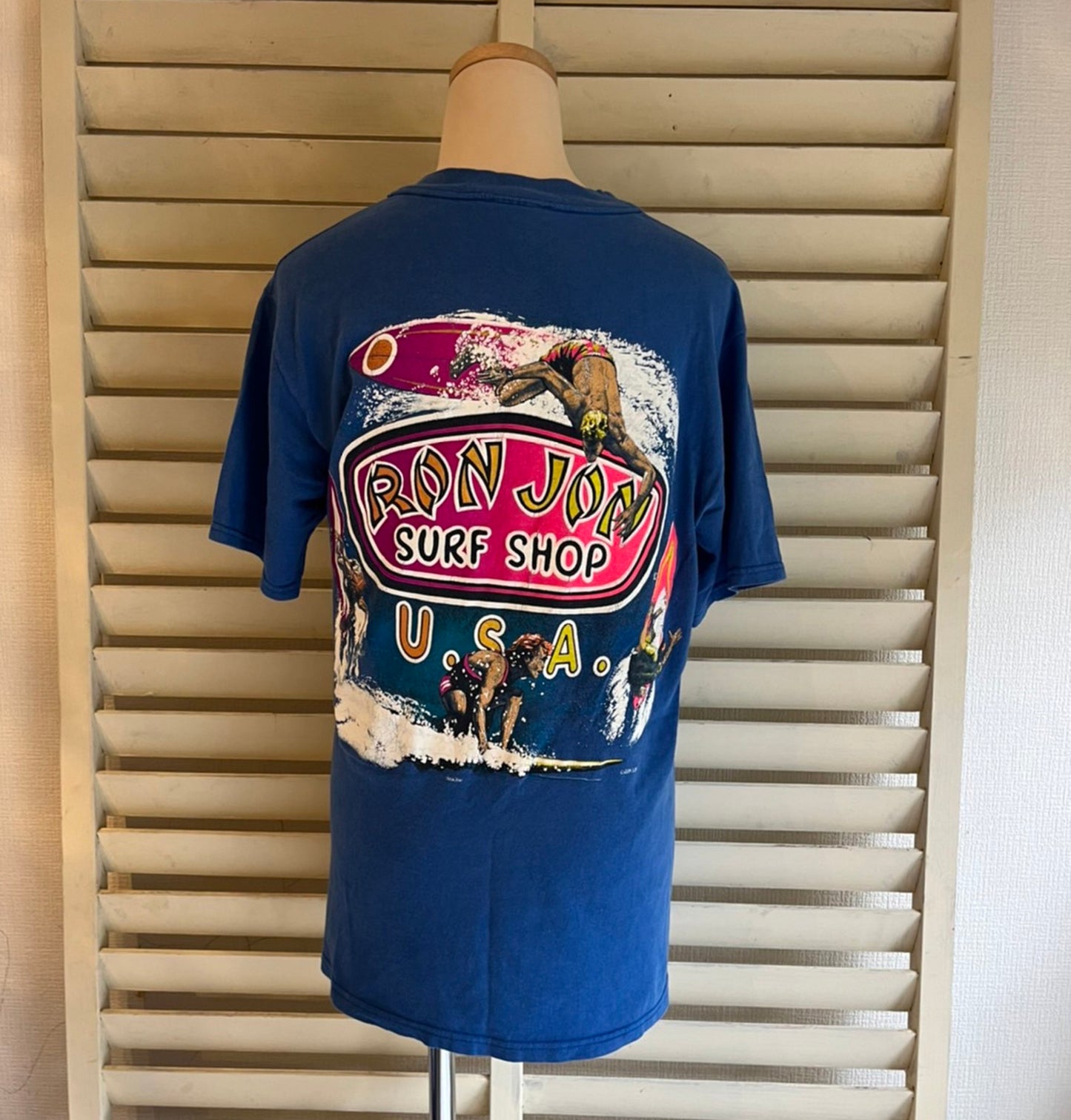 【RON JON SURF SHOP】90's ロンジョン サーフプリント USA ポケットTシャツ (men's S相当）