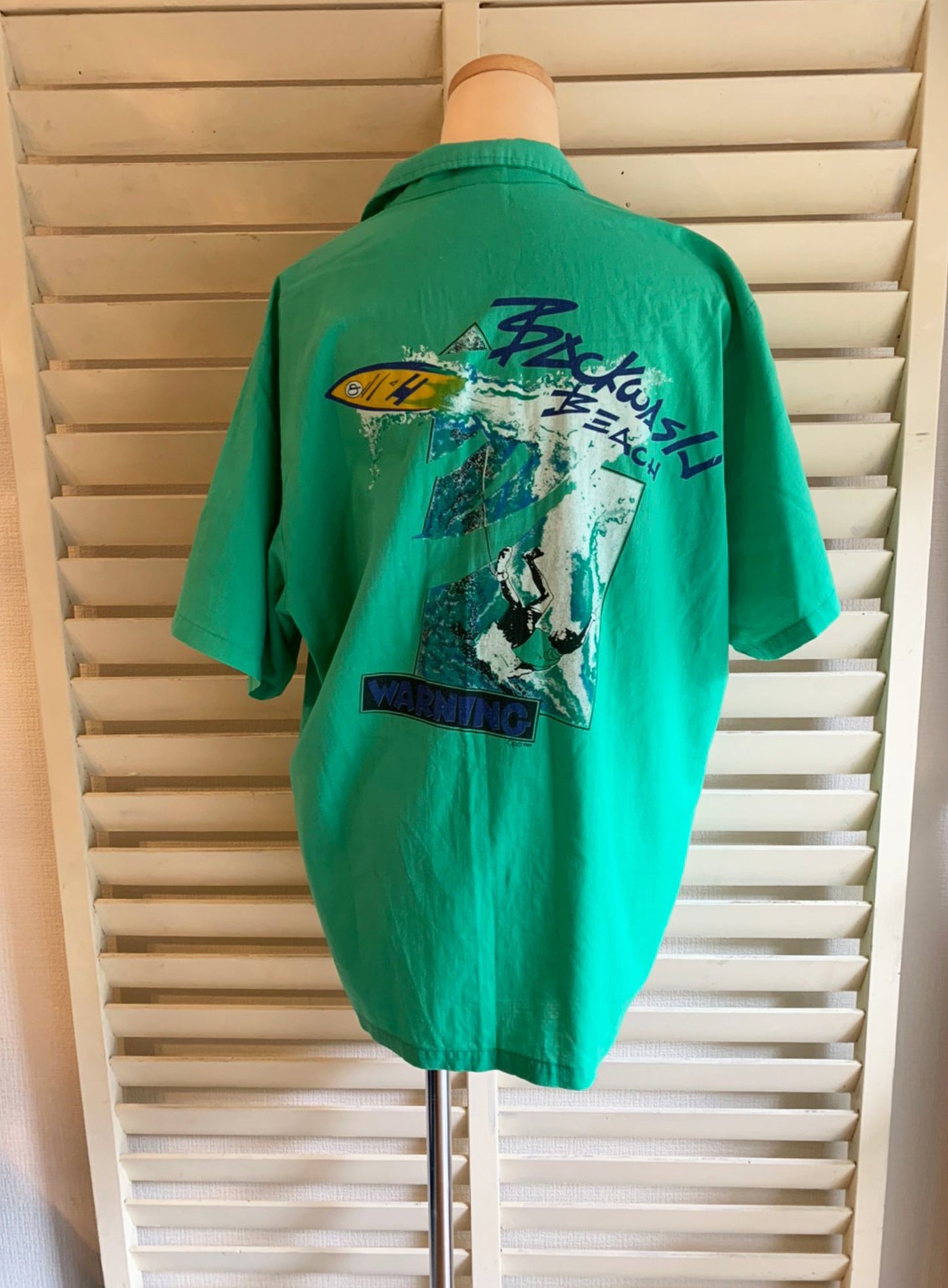 【Ocean Pacific】80's オーシャンパシフィック　サーフィン 半袖シャツ オールドサーフ グリーン (men's M相当）