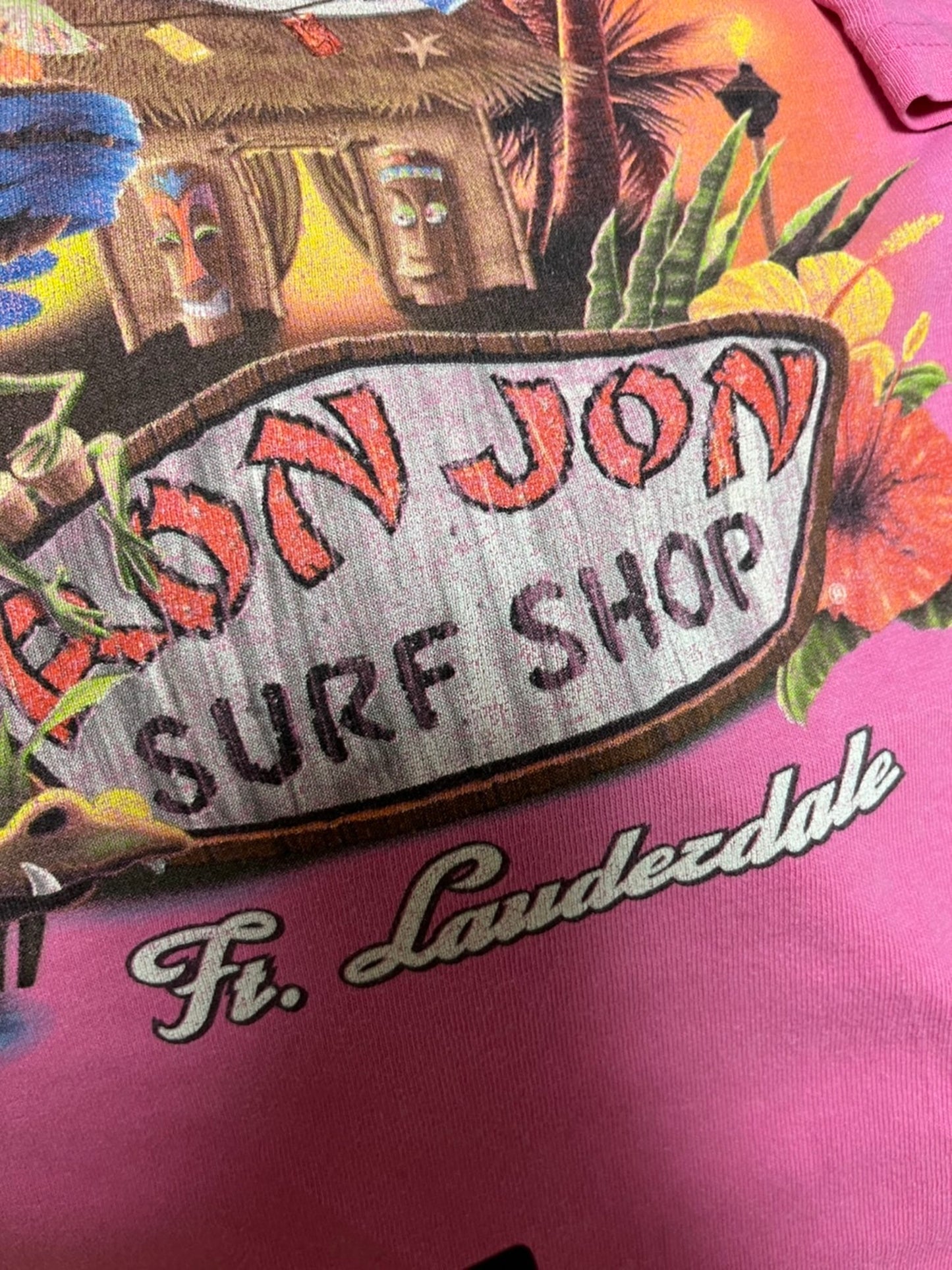 【RON JON SURF SHOP】ロンジョン サーフ Tシャツ マゼンダ ※後ろ身頃リペア跡あり(men's XL)