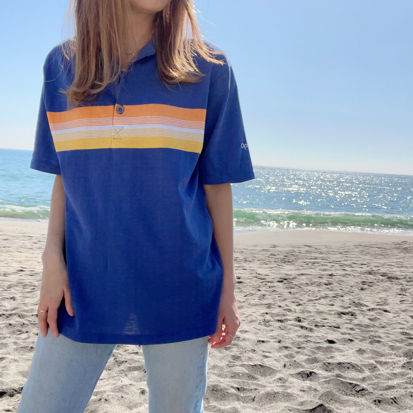【Ocean pacific】70's vintage OP Striped polo shirt (men's M)